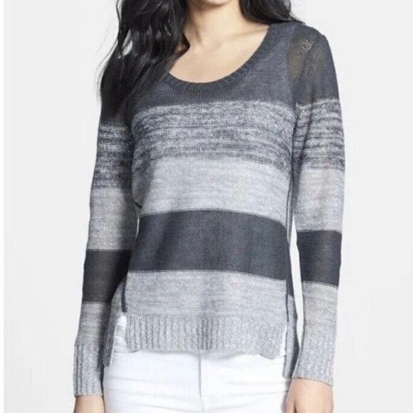 Eileen Fisher Organic Linen Fine Gauge Pullover Sweater Size XS Striped Beach - Picture 1 of 8